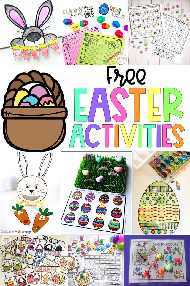 Images of different Easter activities with text overlay "Free Easter Activities"