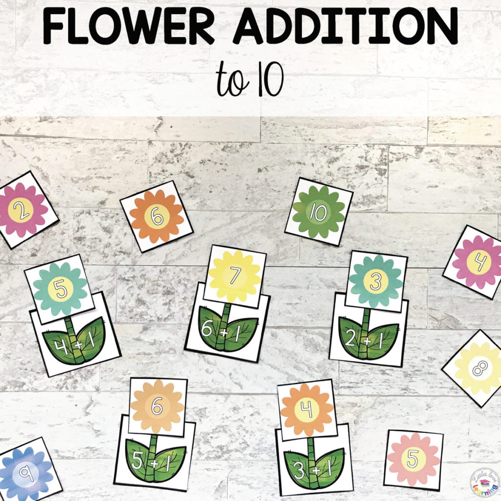 Flower Addition to 10 for Spring designed for preschool, pre-k, and kindergarten 