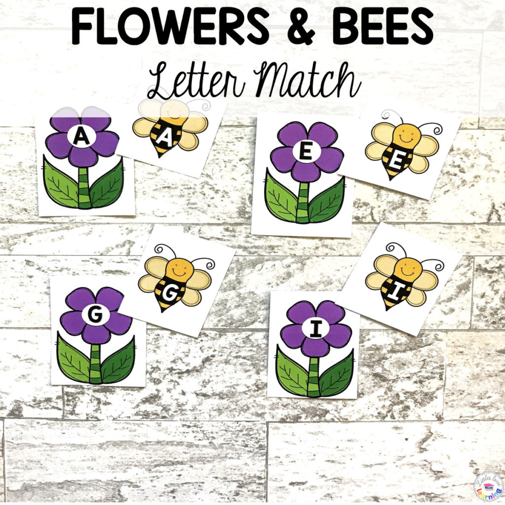 Flowers and Bees Letter Match Activity designed for preschool, pre-k, and kindergarten 