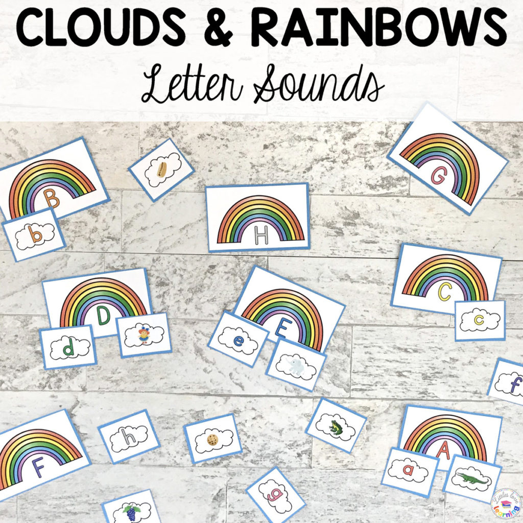 Clouds and Rainbows Letter Sounds Activity designed for preschool, pre-k, and kindergarten 