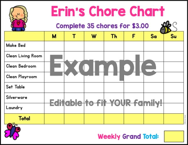 Example chore chart filled in