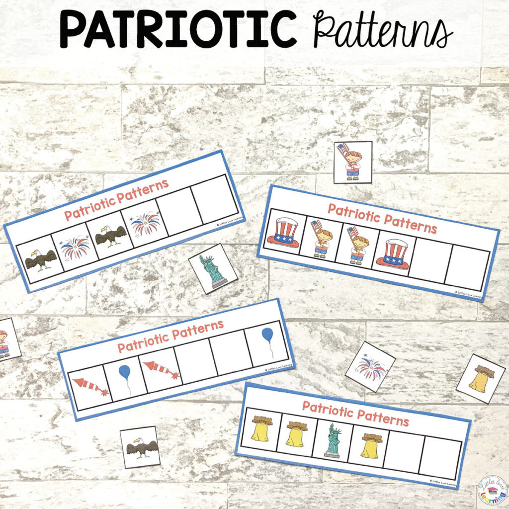 Patriotic pattern activity designed for preschool, pre-k, and kindergarten 
