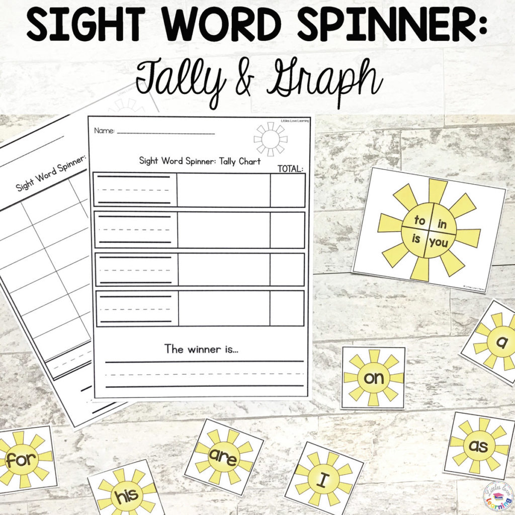Sight Word Spinner activity designed for preschool, pre-k, and kindergarten 