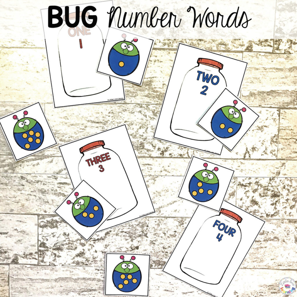 Bug Number Word activity designed for preschool, pre-k, and kindergarten 