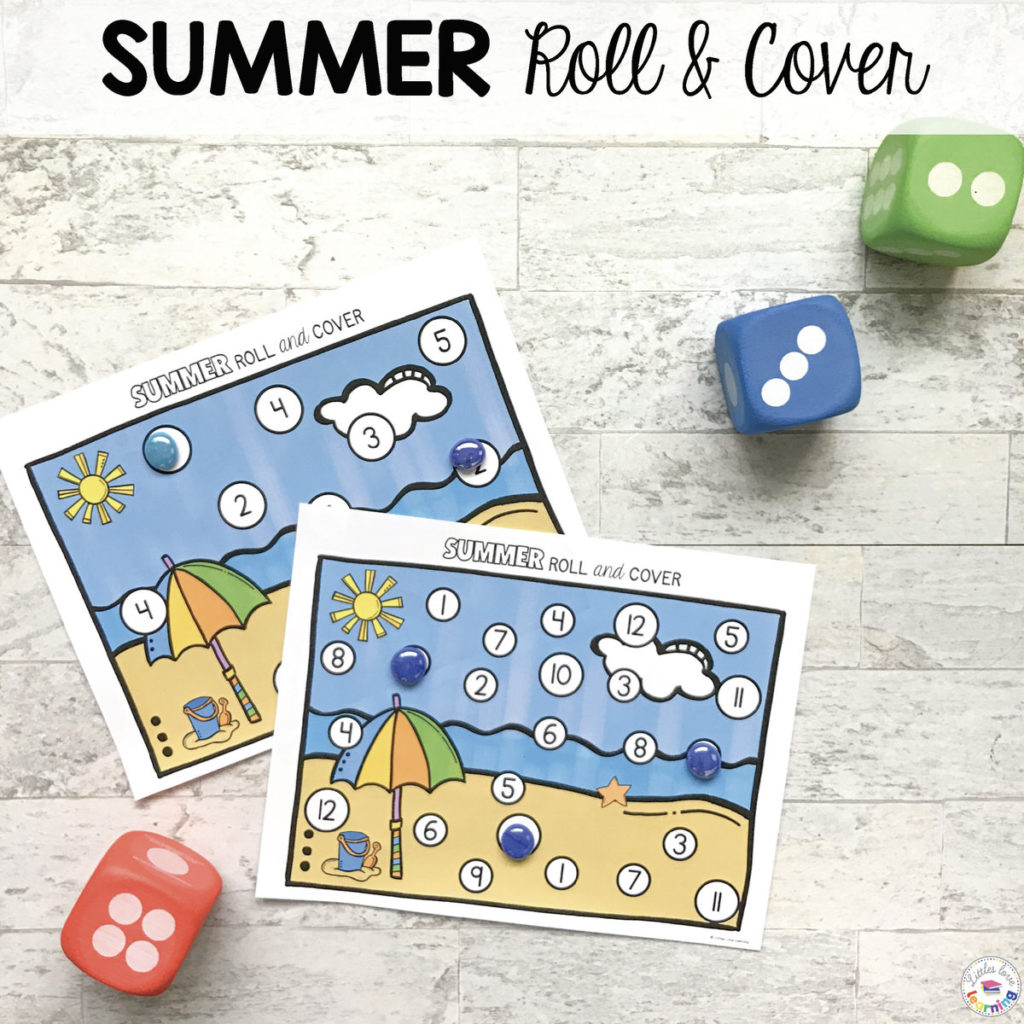 Math summer roll and cover the number activity designed for preschool, pre-k, and kindergarten 
