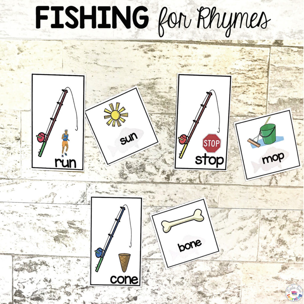 Fishing for rhymes activity designed for preschool, pre-k, and kindergarten 