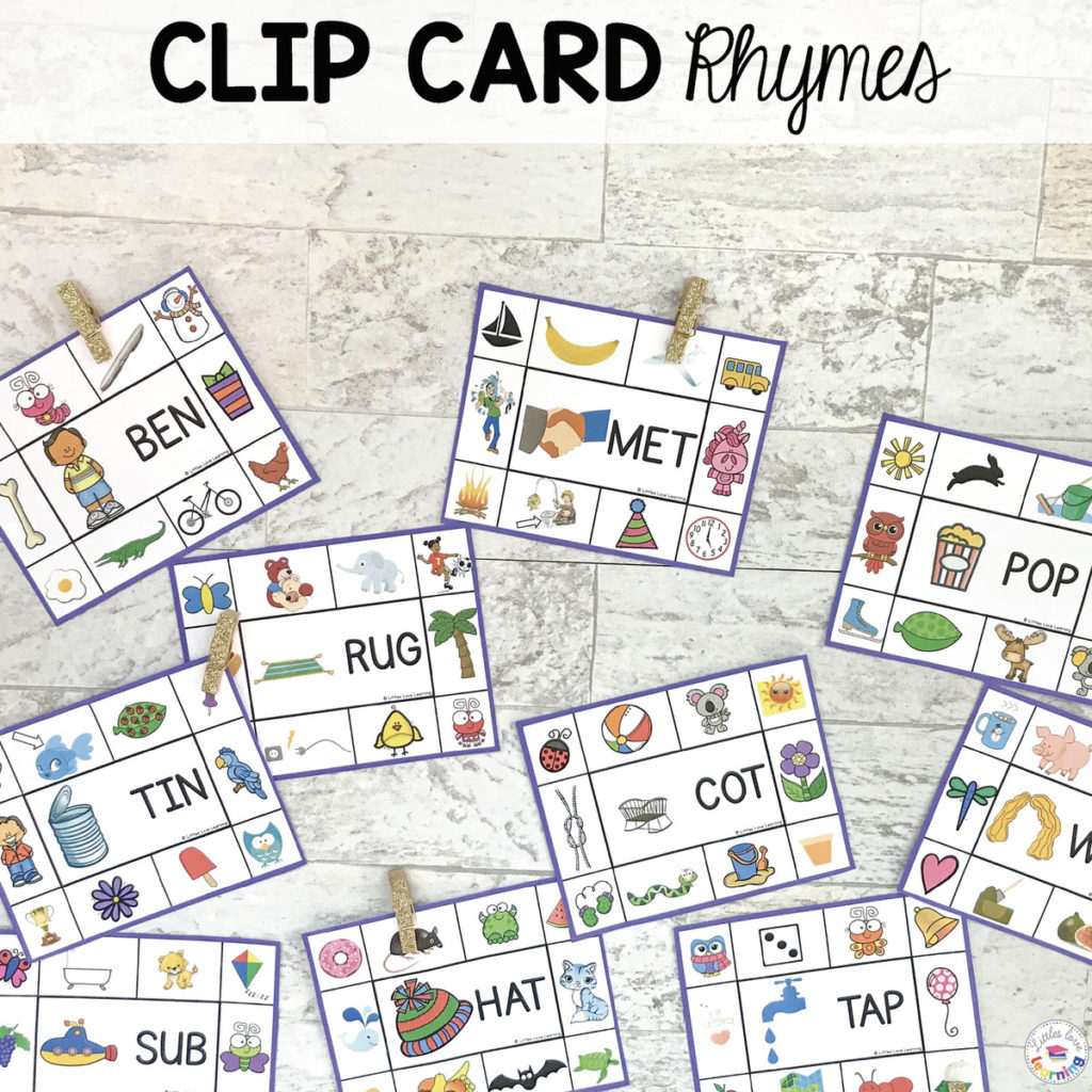 Clip Card Rhyming Activity for Preschool, Pre-K, and Kindergarten