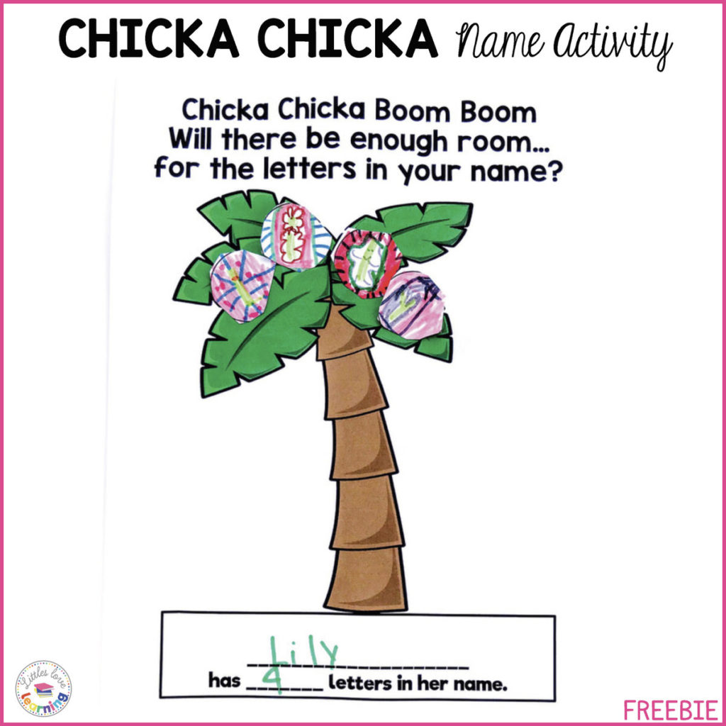 Chicka Chicka Boom Boom name and letters FREE printable activity.