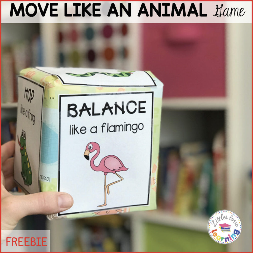 Move Like an Animal Gross Motor Movement Game for preschool, pre-k, and kindergarten. Free to Download. 