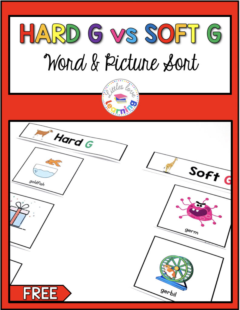 Hard G vs. Soft G word and picture sort for preschool, pre-k, and kindergarten.
