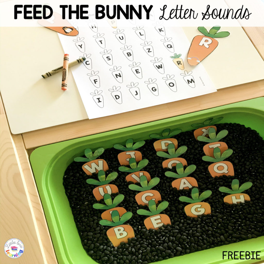 FREE Feed the Bunny Activity for Preschool and Pre-K students to practice their letter sounds.
