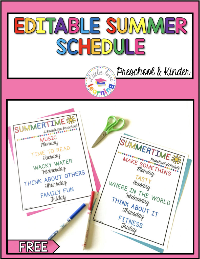 Free Editable Summer Schedule for Kids from LittlesLoveLearning.com.