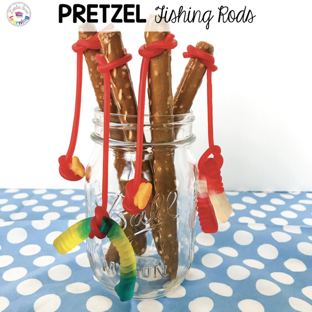 Pretzel Fishing Rods inspired by Monster and Mouse Go Camping by Deborah Underwood.