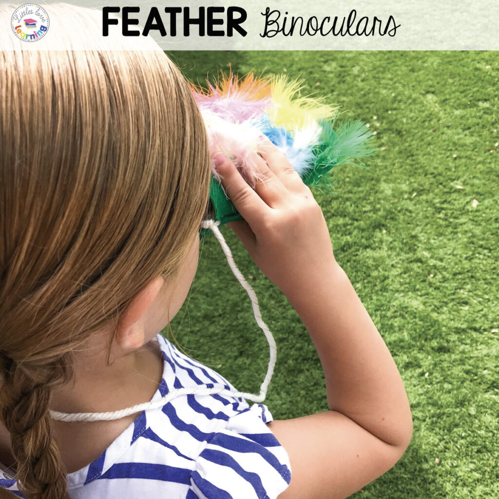 Feather Binoculars inspired by Monster and Mouse Go Camping by Deborah Underwood.