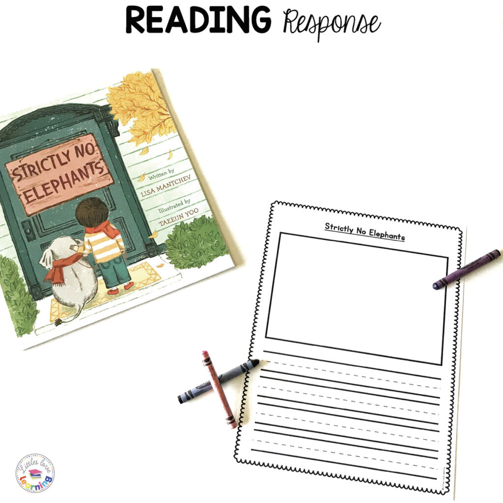 Strictly No Elephants writing activity inspired by the book for preschool and kindergarten. 