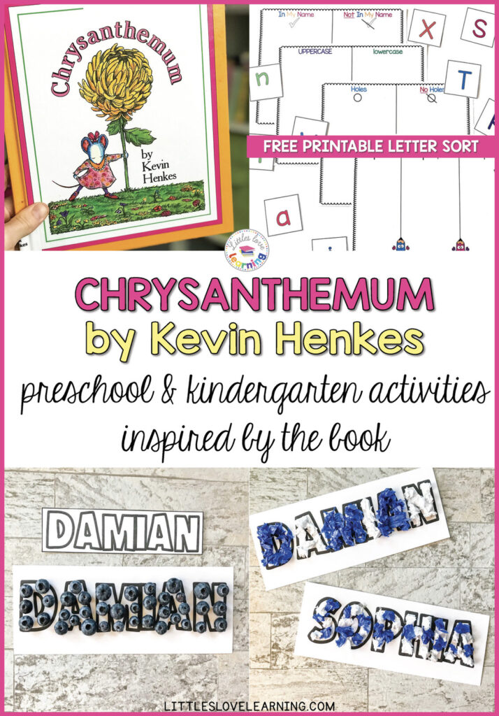 Chrysanthemum activities for preschool, pre-k, and kindergarten. Includes free printable. 