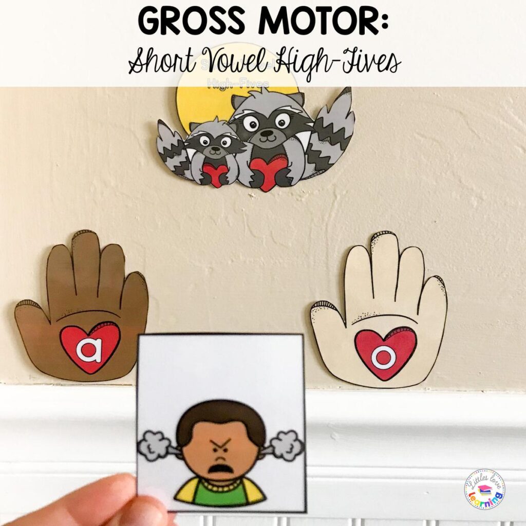 Gross motor activity inspired by The Kissing Hand by Audrey Penn: Short Vowel High-Fives