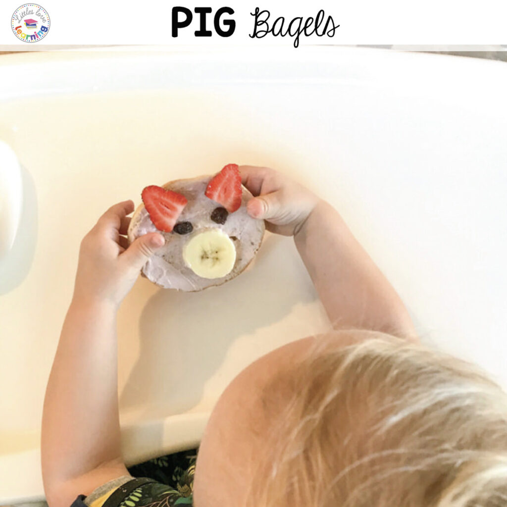 Pig Bagels inspired by the book Harvest Party by Jennifer O'Connell. Designed for preschool and pre-k.