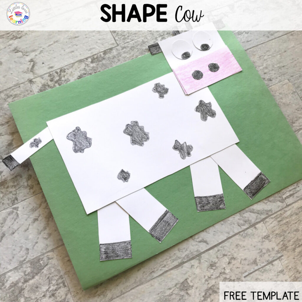 Shape Cow craft for preschoolers based on the book Harvest Party by Jennifer O'Connell.