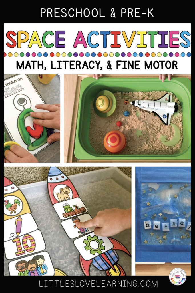 Space-Themed Math and Literacy Printables for Preschool, Pre-K, and Kindergarten