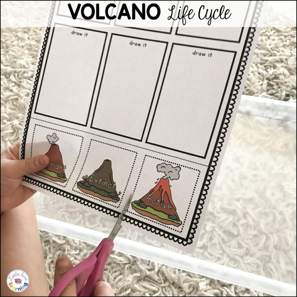 Volcano life cycle cut and paste activity for preschool