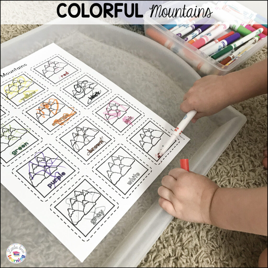 Color in the mountains activity for preschool
