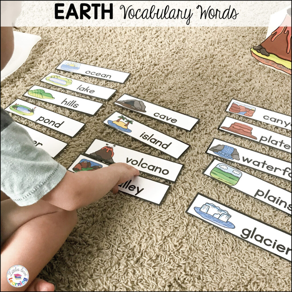 Earth vocabulary word cards for preschool
