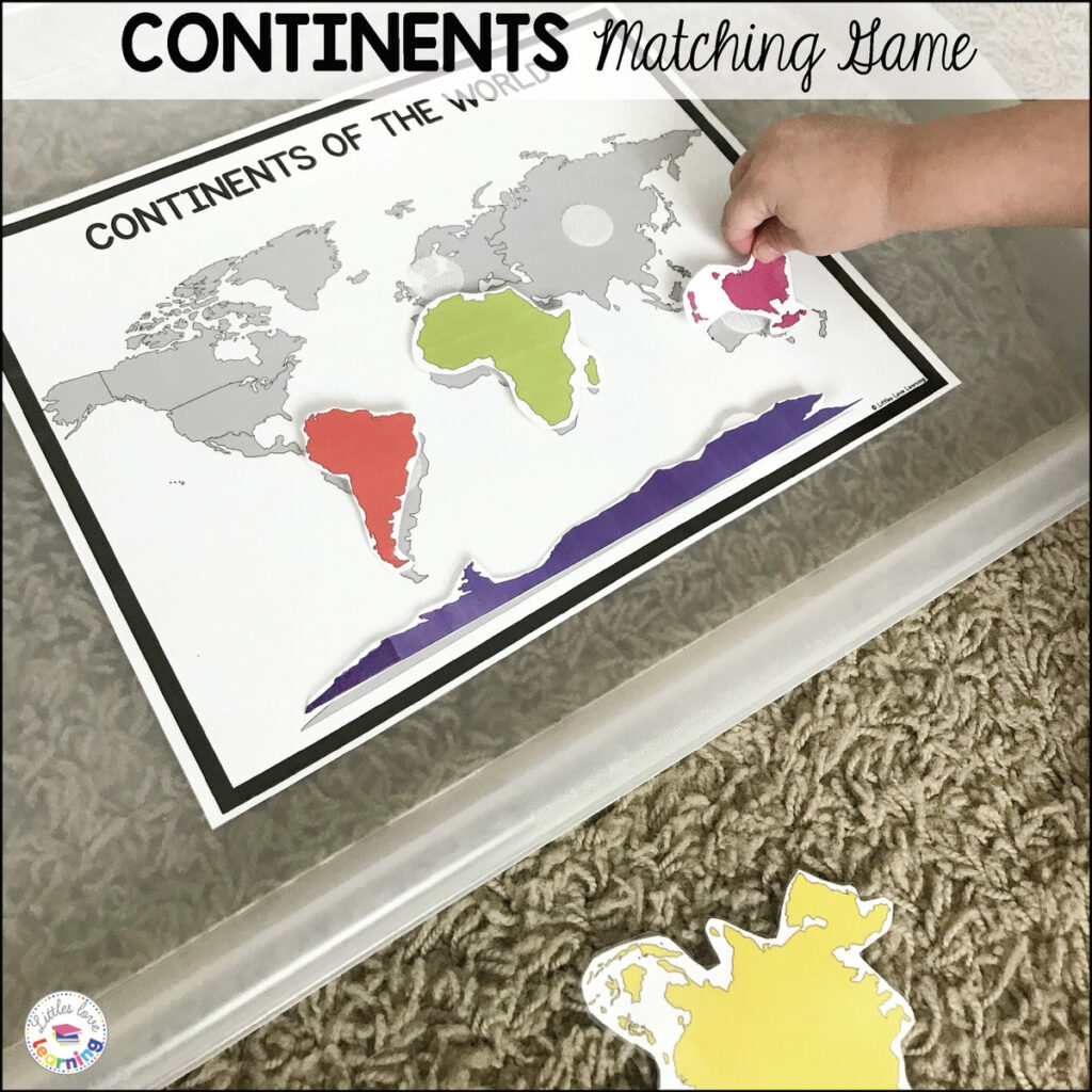 Continents matching game for preschool