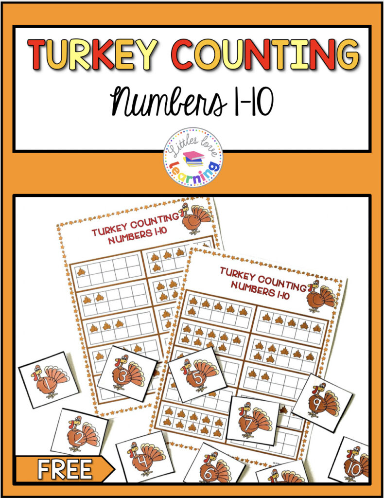 FREE Turkey Numbers 1-10. Click to download. 