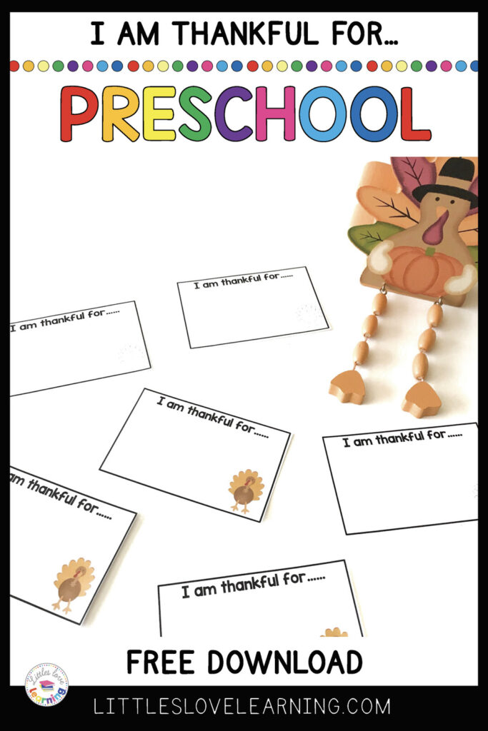 Gratitude activity for preschoolers called I Am Thankful For. Includes free download. 