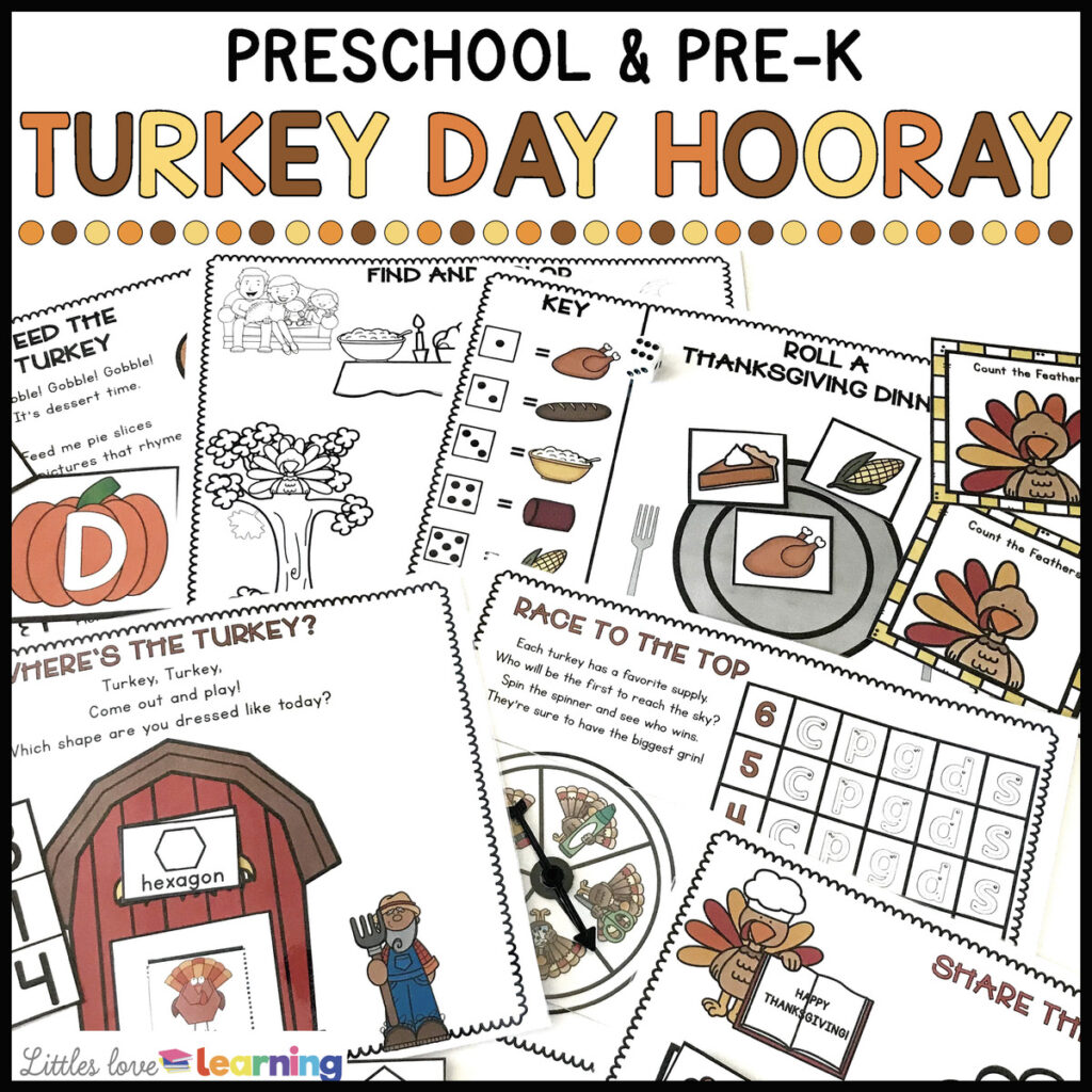Turkey printable for math and literacy, designed for preschool, pre-k, and kindergarten