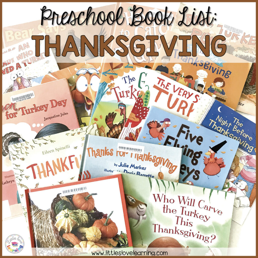 Thanksgiving book list for preschool and pre-k students. 