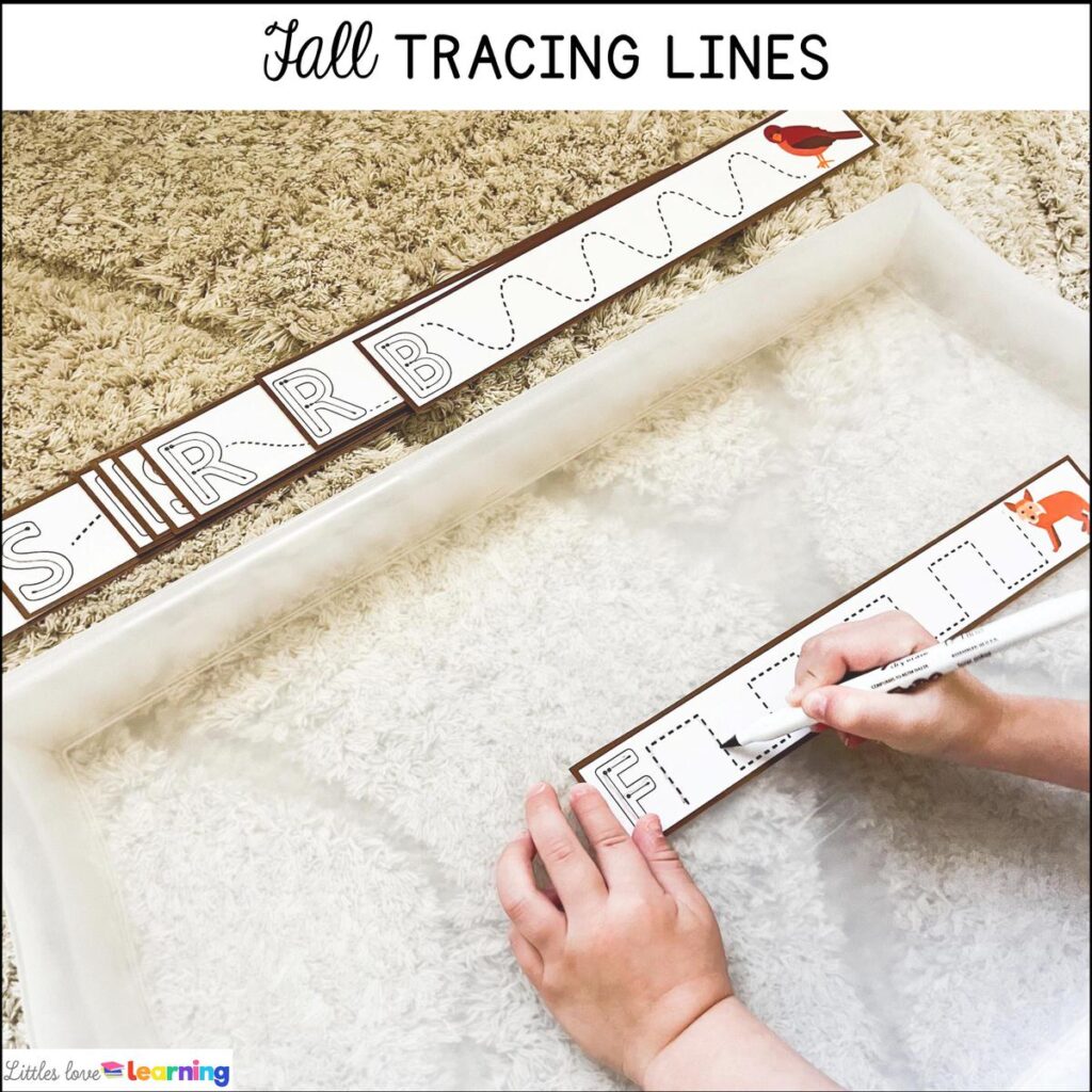 Fall tracing lines for preschool, pre-k, and kindergarten 