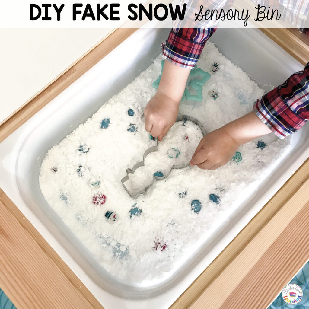 Winter Sensory Bin: DIY Fake Snow Recipe for preschool, pre-k, and kindergarten