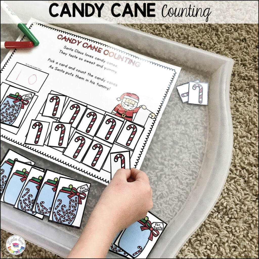 Candy cane counting math activity for preschool 