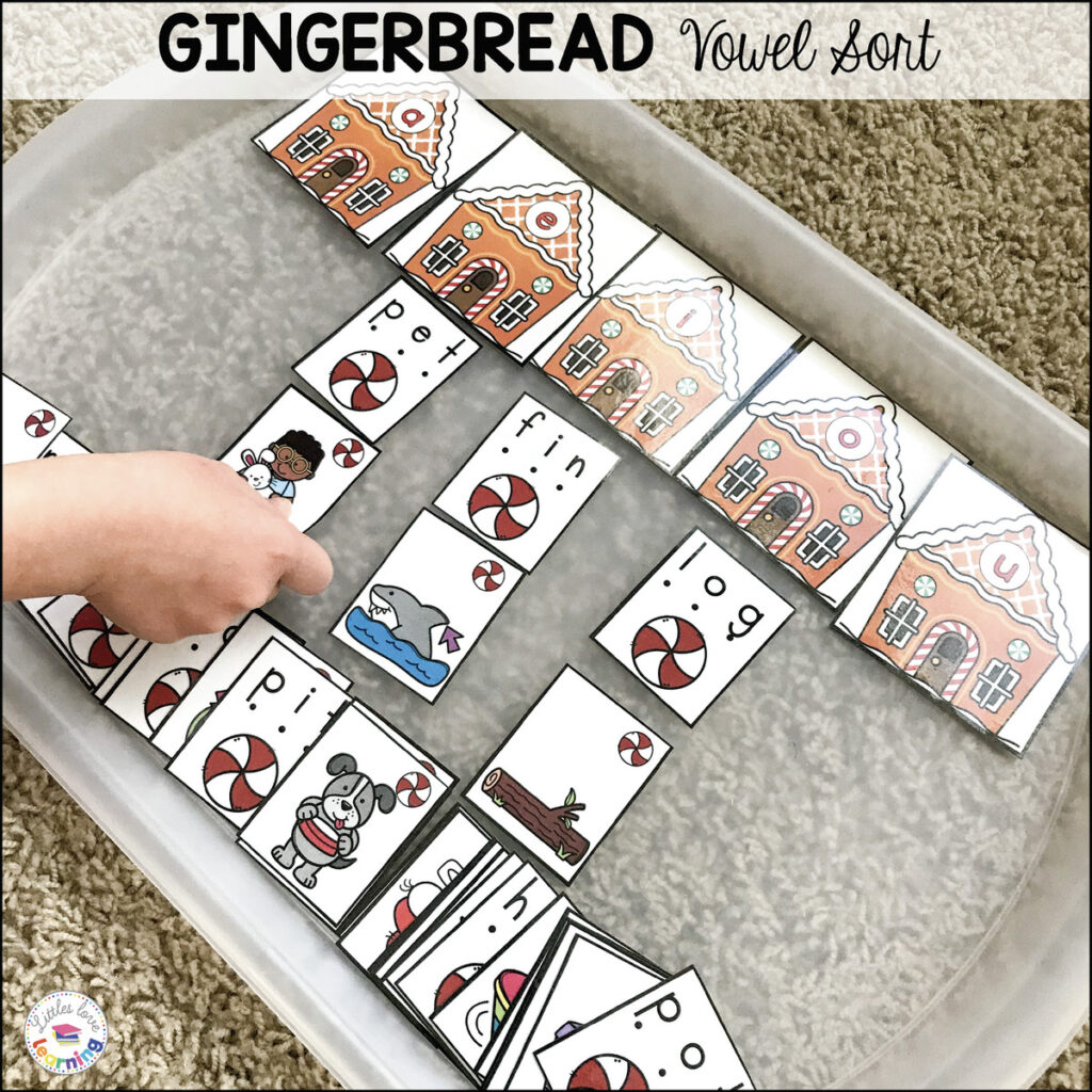 Gingerbread house vowel sort for preschool 
