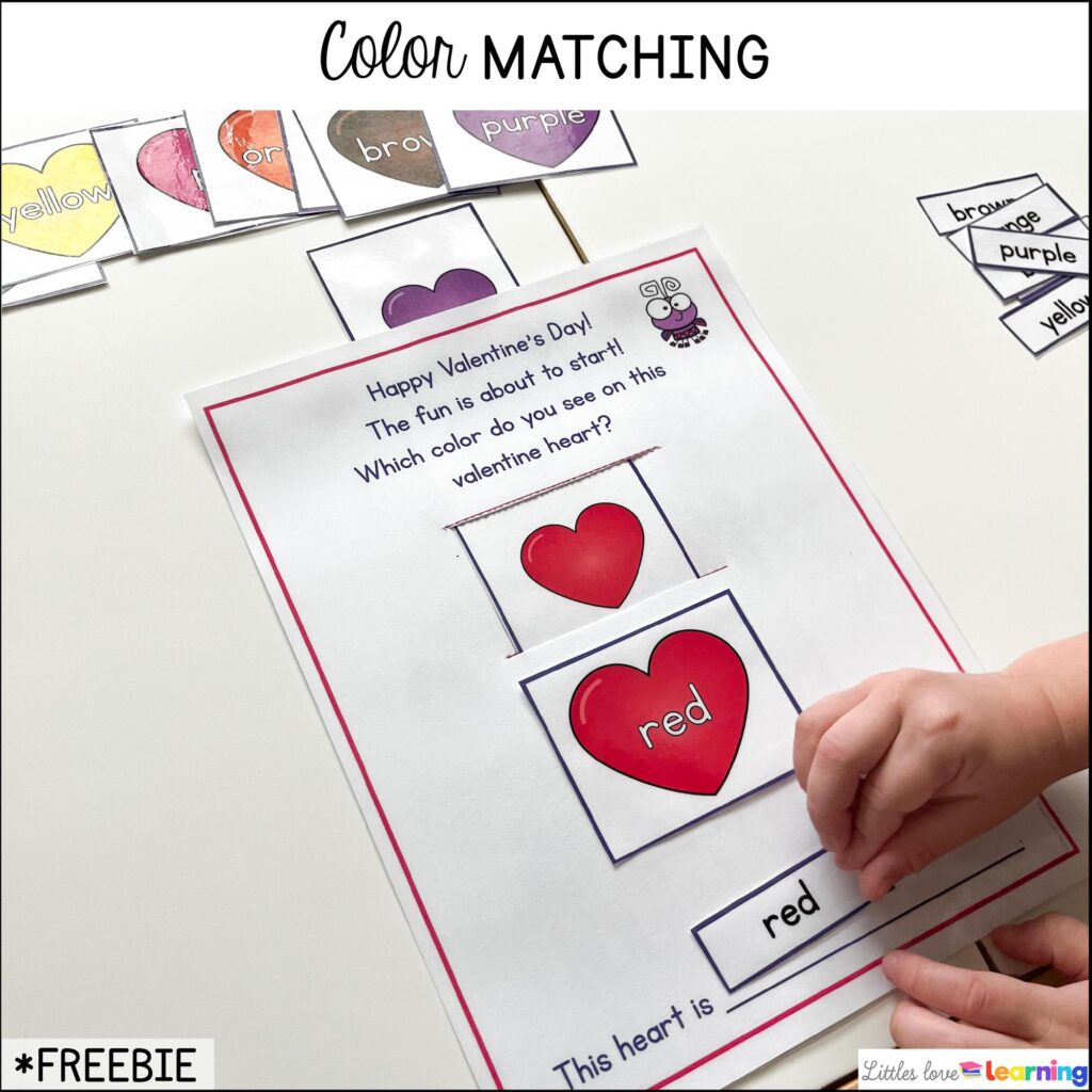 Color Matching Free Printable for Valentine's Day for preschool, pre-k, and kindergarten 
