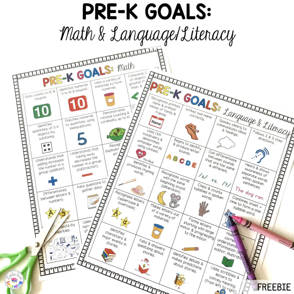 Free Pre-K Goals Printables aligned with the Arizona Early Learning Standards