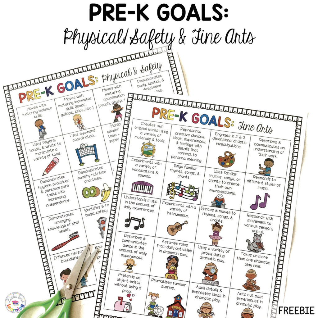 Free Pre-K Goals Printables aligned with the Arizona Early Learning Standards