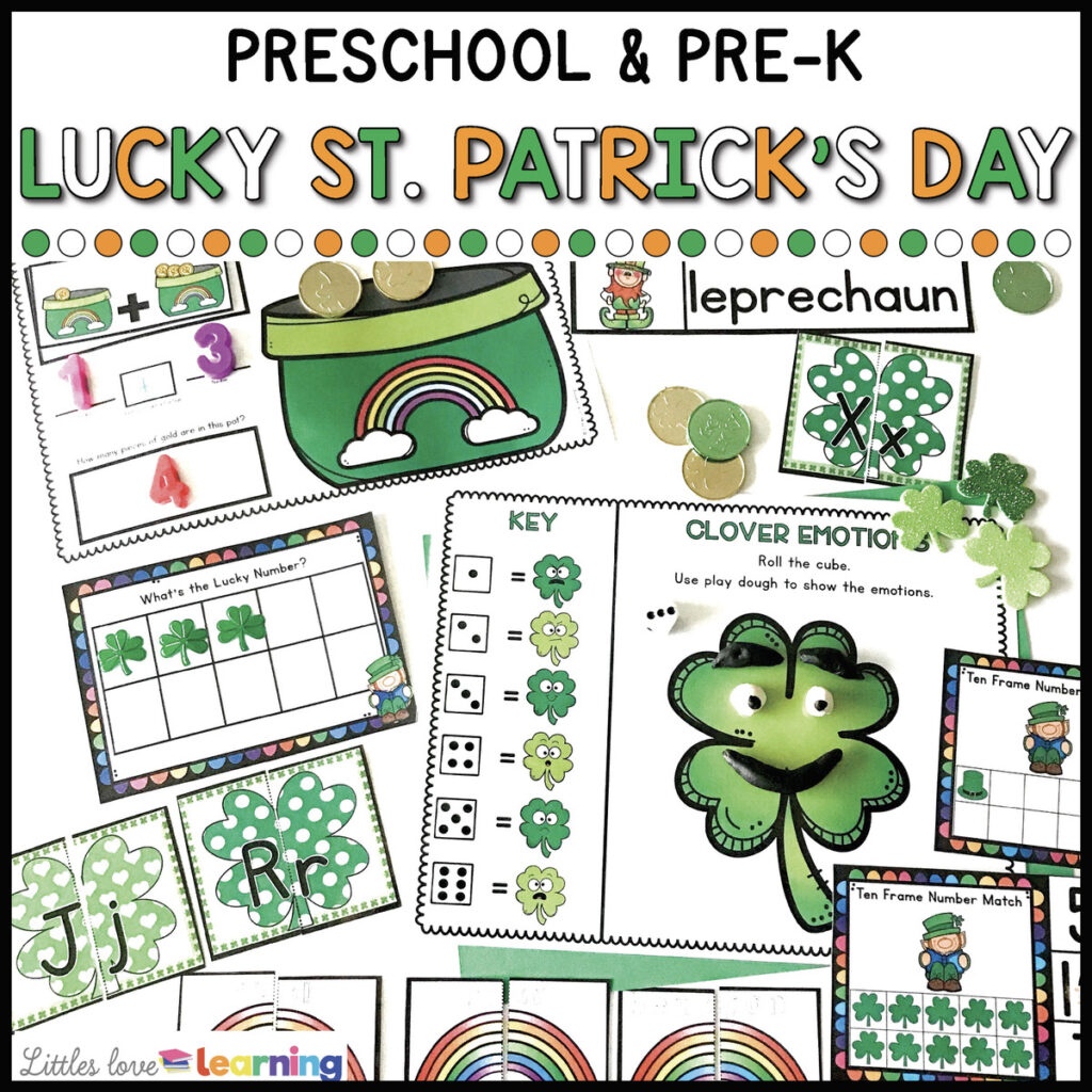 St. Patrick's Day printables for math & literacy for preschool and kindergarten 