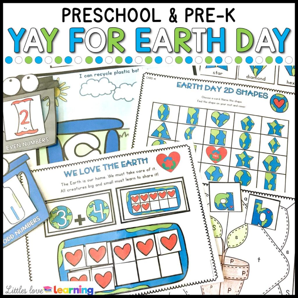 Earth Day printables for preschool, pre-k, and kindergarten (math and literacy) 