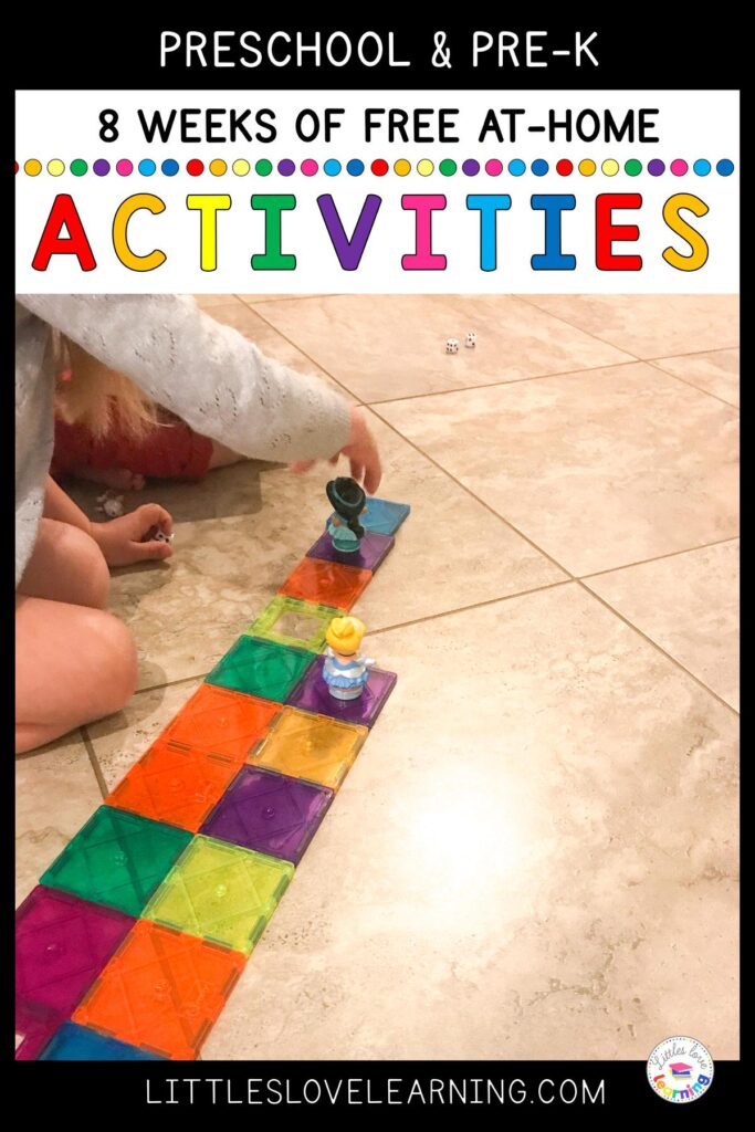 8 weeks of at-home activities for preschool that includes literacy, math, fine motor, and gross motor skills
