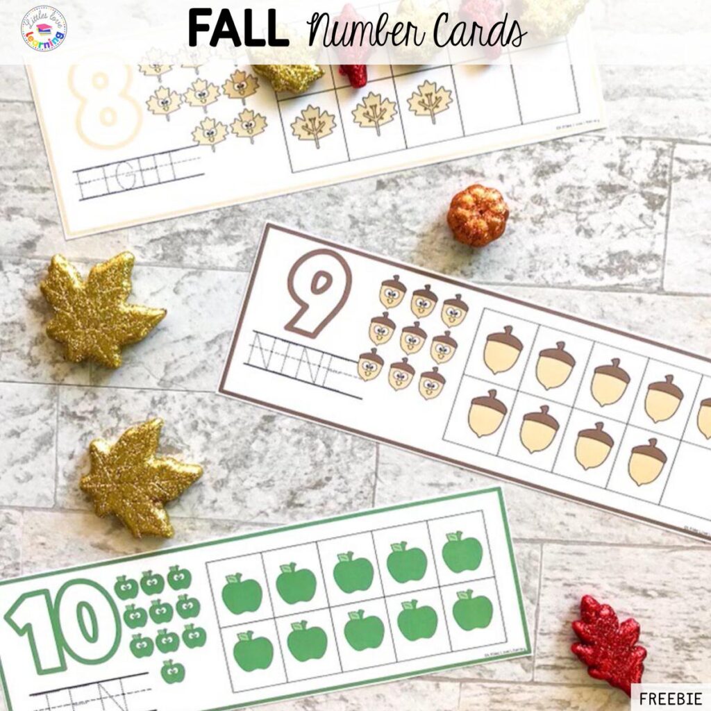 Free Fall Number Cards for Preschool 