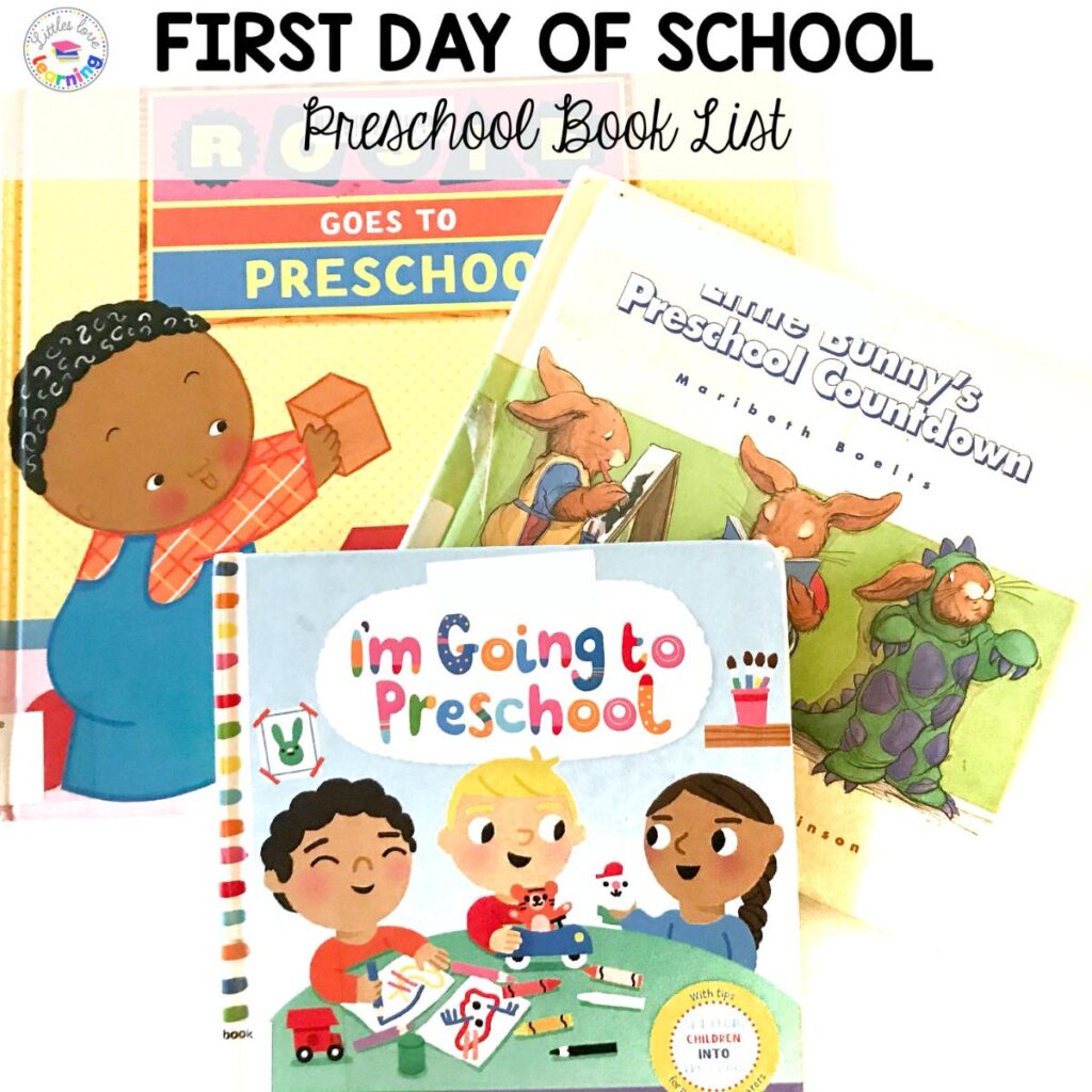 First Day of School book list for preschool (3 book covers)