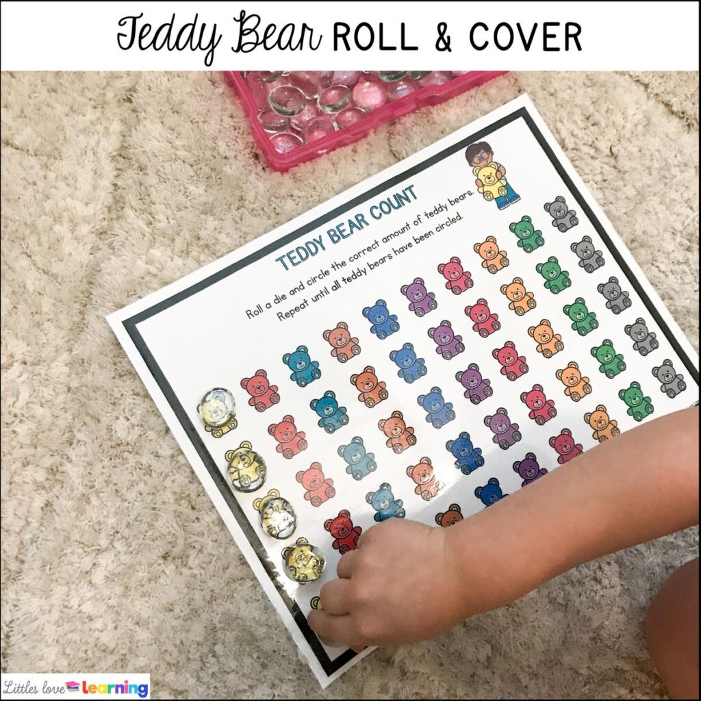 All About Me activities for preschool, pre-k, and kindergarten: Teddy Bear Roll & Cover