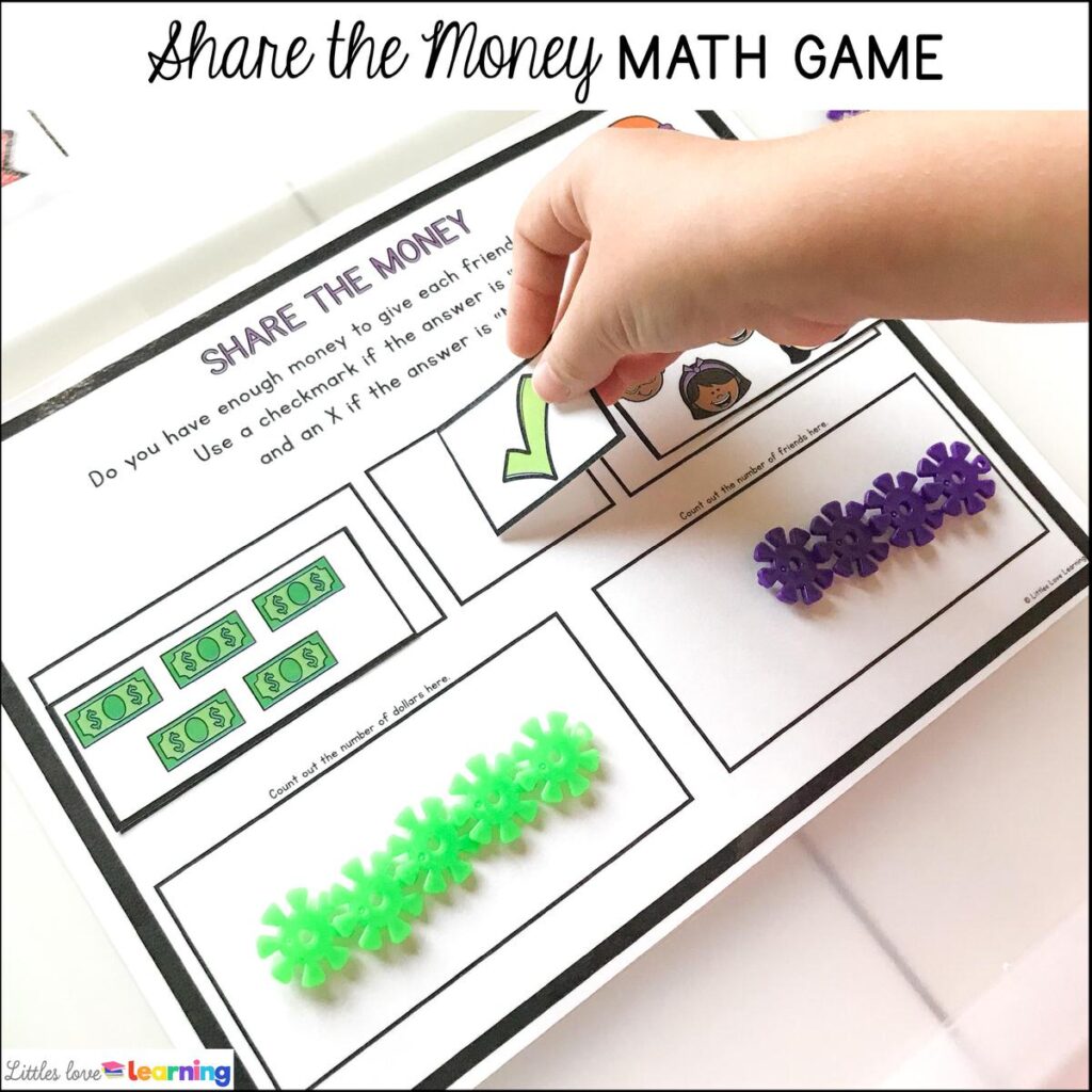 All About Me activities for preschool, pre-k, and kindergarten: Share the Money