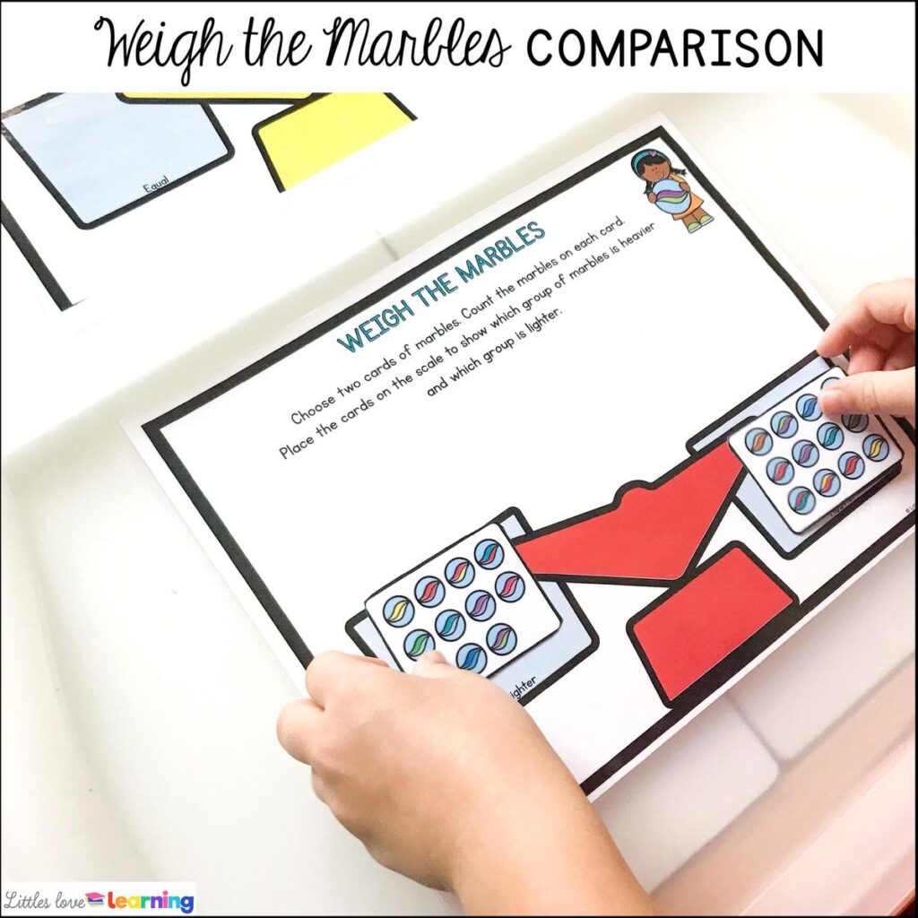 All About Me activities for preschool, pre-k, and kindergarten: Weigh the Marbles Comparison 