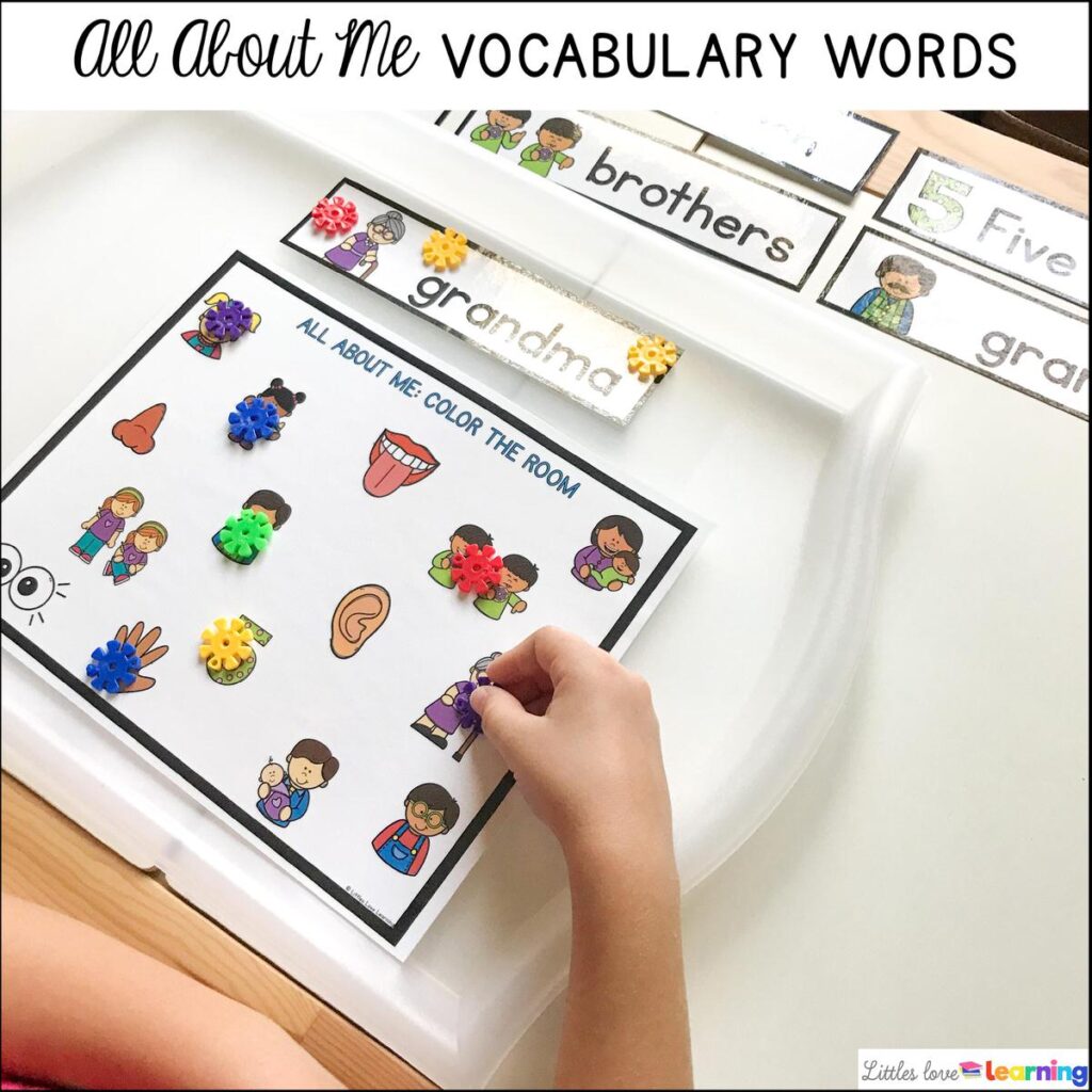 All About Me activities for preschool, pre-k, and kindergarten: Vocabulary Words 