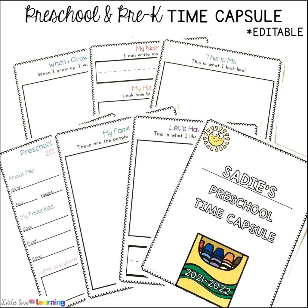 All About Me activities for preschool, pre-k, and kindergarten: Preschool Time Capsule 