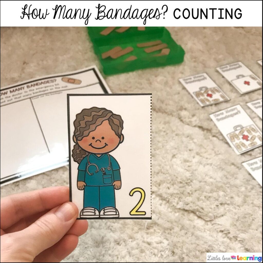 Preschool community helpers counting bandages activity 